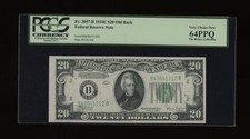 DBR 1934-C $20 FRN New York Old Back Fr. 2057-Bob PCGS 64 PPQ Serial B43841112B picture