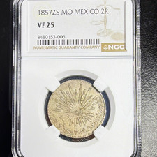 1857 Mo Zs Mexico 2 Reales Silver Coin NGC VF25 KM#377 0.9027 Fine picture