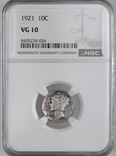 1921-P 10C MERCURY SILVER DIME PHILADELPHIA MINT  NGC VG10  #8405234-026 picture