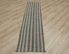 Vintage Gray Runner Rug Anatolian Hand Knotted Tribal Ethnic Kilim Carpet 2x7ft picture