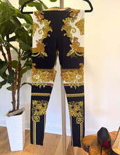 Versace Women’s Baroque Ankle Leggings Stretch Black/Gold/White Size 2 picture