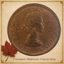 1964 Canada 1 Cent Queen Elizabeth II  – RARE -Last Year of the 