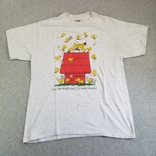 Vintage Snoopy Shirt Mens Large Gray Peanuts Woodstock Doghouse 90s Tultex 1994 picture