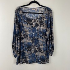 Chicos Easywear 3/4 Sleeve Top Size 3 US XL Scoop Neck Floral Paisley picture