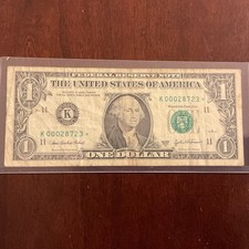 2003A $1 Dollar Bill Low Serial Star Note Dallas K00028723* Vintage Series picture