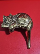 Vintage Brass Sleeping Cat Figurine Draped Tail Shelf Sitter Statue 90s MCM picture