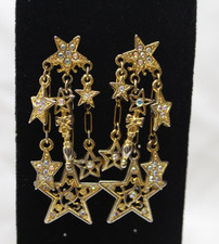 Kirks Folly Rhinestone Stars Dangle Earrings AB Stone Gold Tone picture
