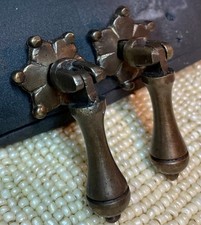 2 Antique-brass PIVOT HINGED Tear Drop Drawer Pull Knob Vintage Dresser Cabinet picture