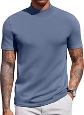 Adult Men's Mock Neck Short Sleeve T-Shirt Layering Fall Casual Soft Stretch picture