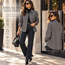 Vintage 90s Linda Allard Ellen Tracy Shirt Jacket Women 10 Gray Wool Blend Lined picture
