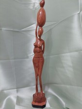 VINTAGE HAND CARVED WOODEN SLIM AFRICAN WOMAN AND BABY FIGURINE 19