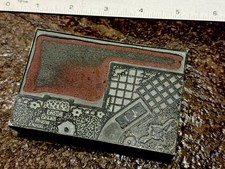 Vintage Printing Block / Letterpress Cut Stamp Architectural Landscape & Pool picture
