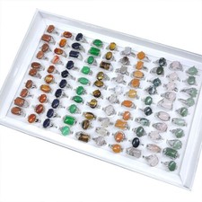 Wholesale 100Pcs Lot Mixed Ring Natural Stone Rings Women Gemstone Jewelry Bulk picture
