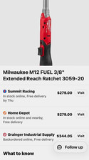 Milwaukee M12 FUEL 3/8 in Brushless Extended Reach Ratchet 3059-20 Tool Only picture