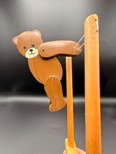 Vintage Wooden Bear Acrobat Toy Made in Sri Lanka Working Kinetic Trapeze picture