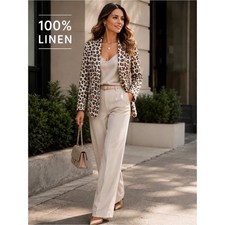 Joie Leopard Print 100% Linen Blazer | Size 4 | Tailored Jacket | Quiet Luxury picture