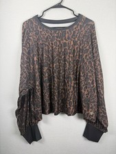 Johnny Was Bee Active French Leopard Top XL Oversized Bishop Sleeve Pullover picture