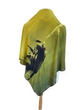 Abstract Art Square Scarf Chartreuse Green Black Brushstroke Ink Print VTG #A15 picture