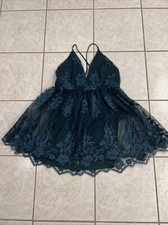 Francesca's Blue Rain Floral Lace Hunter Green Dress Sz XL Boutique NWT $80 picture