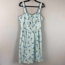 Belle Poque Dress XL Blue Tulip Floral Sweetheart Neck Fit Flare Sundress picture