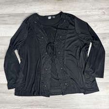 VINT 90s Y2K Whimsigoth Fairycore Goth Tie Faux Cardigan Top Black Plus Size 3X picture