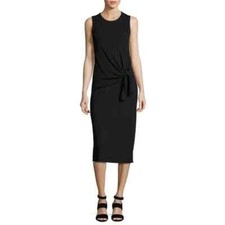 NWT Theory Black Dorotea Ranmire Knit Cotton Draped Tie Midi Tank Dress S $225 picture