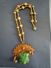 Vintage Casa Maya Mexico Handmade Copper Brass Green Onyx Statement Necklace 5.0 picture