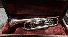 Vintage Chrome/Brass GETZEN Deluxe Rotary Valve Bugle with Case & Mouthpiece picture