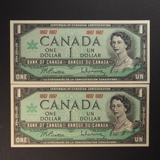 2 -1967 BANK OF CANADA  $1 CENTENNIAL BANK NOTES **UNC ** ** 6182 picture