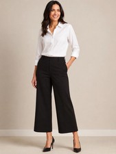 Chico’s Wide Leg Pants Size 1 US 8 Black Flex Waist Crop NWT Career Casual picture