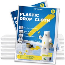 6 Pack 9x12 FT Plastic Drop Cloths for Painting, Disposable Sheeting & Tarp picture