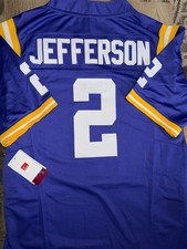 BRAND NEW #9 Justin Jefferson LSU TIGERS Jersey PURPLE Size LARGE picture