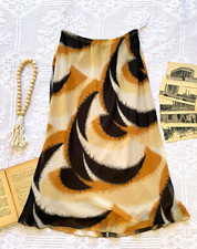 Y2K Vintage Abstract Print Midi Skirt / Vintage Brown & Cream Skirt picture