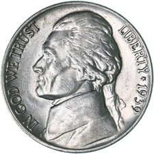 1939 (P) Jefferson Nickel About Uncirculated AU picture