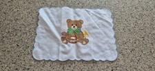 Vtg Embroidered Teddy Bear Mat Sm Table Linens Scalloped Edge Nursery Christmas picture