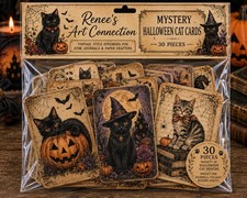 Halloween Cat Cards Mystery Pack 30 Pieces Junk Journal Ephemera picture