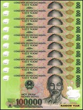 10 x Vietnam 100,000 Dong VND Banknote, UNC, Polymer USA SELLER COA picture