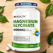 Magnesium Glycinate 400mg - 240 Capsules (240 Day Supply) - Supports Muscle picture