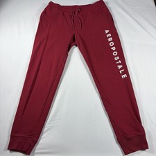 Aeropostale Mens Medium Burgundy Fleece Jogger Sweatpants Logo Drawstring picture