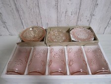 Aderia Picot Ishizuka Glass Pink x 5 Plate Showa Retro Rare Vintage Japan picture
