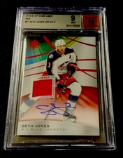 SETH JONES RARE RELIC AUTO MINT 2019-20 SP Game Used Red Blue Jackets BGS 9 picture