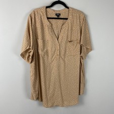 Torrid Harper Challis Short Sleeve Blouse Size 4X Tan White Polka Dot Popover picture