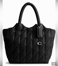 Coach Iris Tote Medium Black Quilted Nylon/Leather Zip Top Handle Detach Strap picture