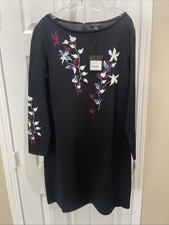 ST. JOHN NWT Caviar Black Floral Round Neck gorgeous flattering Dress Sz 10 picture