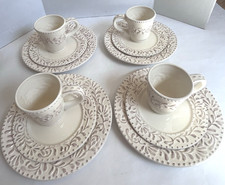 American Atelier At Home Bianca Leaf Cream Dinnerware set Raised Beaded 12 pcs. picture