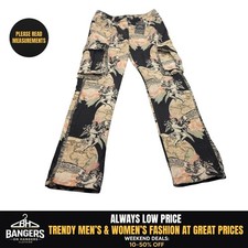 NWT Rebel Vengeance Cargo Pants Mens 34 Black Tapestry Cherub Fringe Streetwear picture