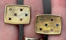 Vintage 12K Gold Filled Cufflinks Multicolor Rhinestone Modernist MCM Design picture