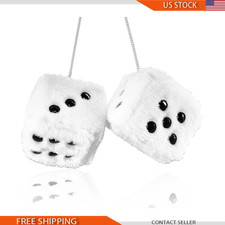 Pair 3 White and Black Dots Plush Fuzzy Dice Car Hanging OrnamentColor: White picture