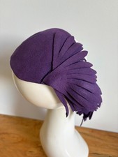 Vintage 1940s Purple Felt Winged Headband Hat Fascinator Party Wedding ONE SZ picture