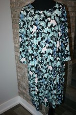J. Jill Wearever Collection Black Blue Floral Stretchy 3/4 Sleeve Dress SZ 1X picture